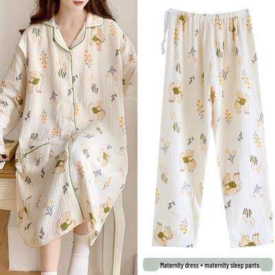 Robe de maternité en gaze de coton pur - Chemise de nuit d'allaitement d'été pour l'hôpital et la maison, Grande taille, Pyjama de grossesse printemps/automne pour femmes.