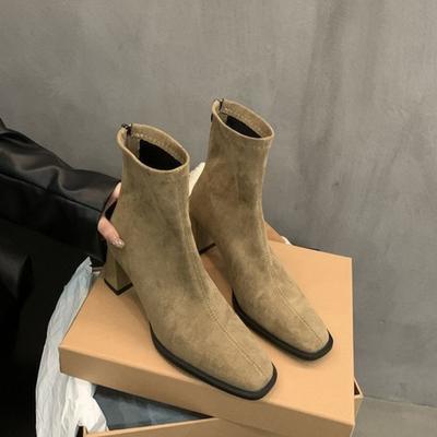 Botins de salto alto femininos 2025 novo outono e inverno retrô francês camurça salto grosso botins finos estilo estrangeiro coreano botins pequenos de tornozelo