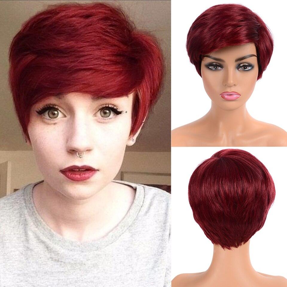 

MISSQUEEN Модный женский короткий черный прямой парик из натуральных волос, полный парик из натуральных волос, термостойкий парик для повседневного ношения 6inches