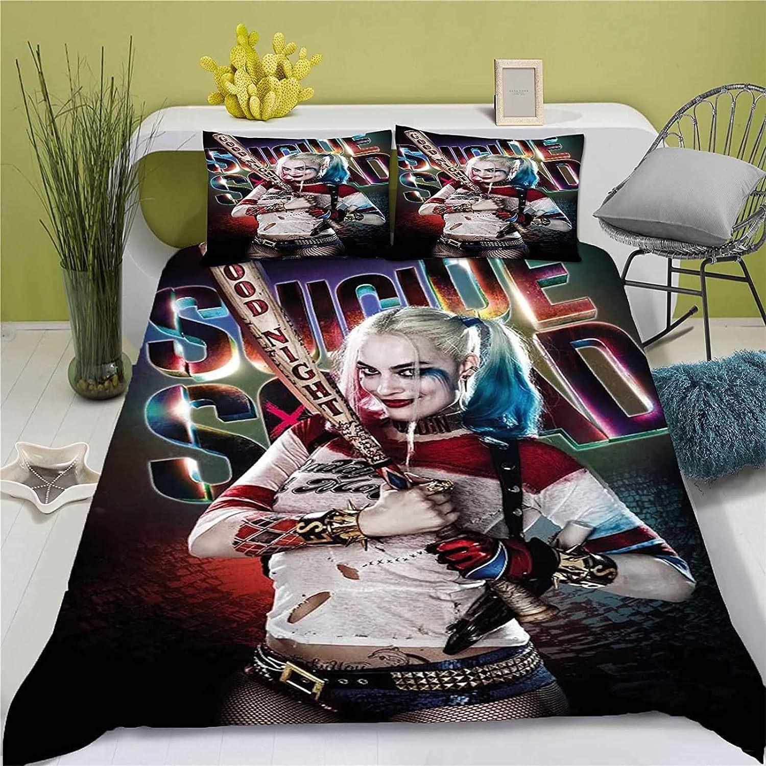 

Animated film Joker Duvet Cover Pillowcase 2/3pcs H-Harley Quinn Bedding Set Adult Boy Girl Bedroom Decoration Single Double EU Single(135*200cm)3pcs