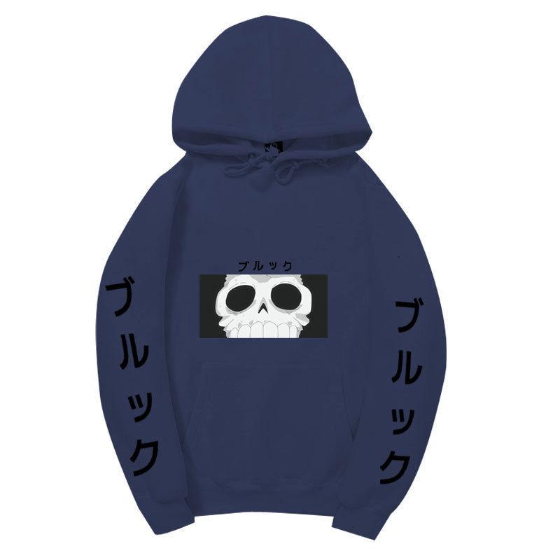 One Piece Blackbeard Hoodie, Skull Print Long Sleeve Pullover Hooded Sweatshirt Anime Streetwear With Sleeve Japanese Letter Print