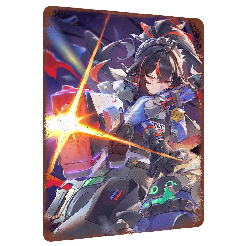 Cyberpunk Policewoman Metal Tin Sign Anime Game Peripheral Creative Home Wall Decor Hanging Ornament