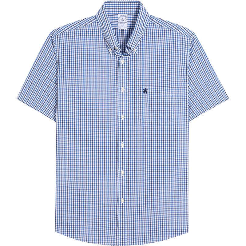 

Мужская рубашка с коротким рукавом в клетку из чистого хлопка, не требующая особого ухода, от Brooks Brothers M