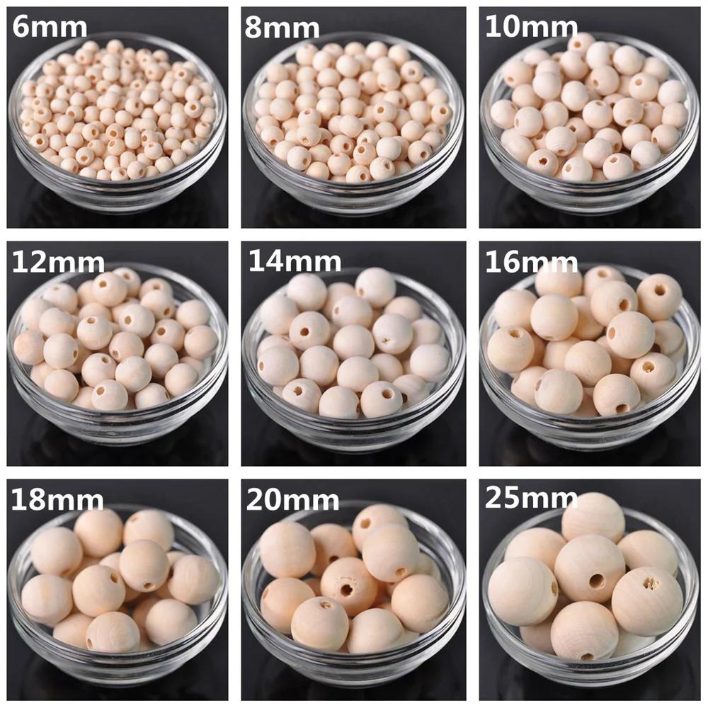 4mm 6mm 8mm 10mm 12mm 14mm 16mm 18mm 20mm 25mm Round Natural Wood Loose Beads for DIY Crafts Woodcraft Jewelry Bracelet Making Accessories