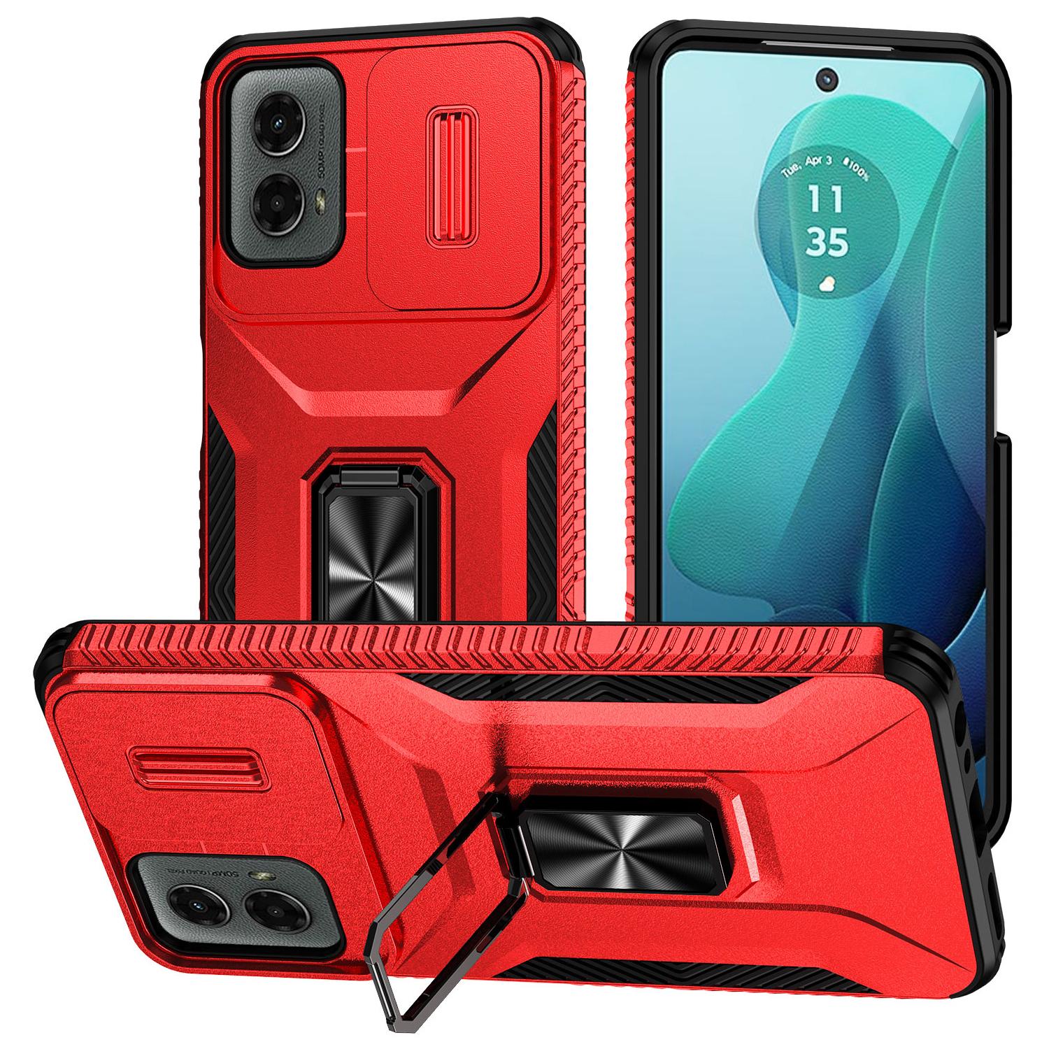 

For Motorola Moto G Play 5G (2024)/G 5G (2024) Case Kickstand PC+TPU Phone Cover Military Grade Lens Protection Red