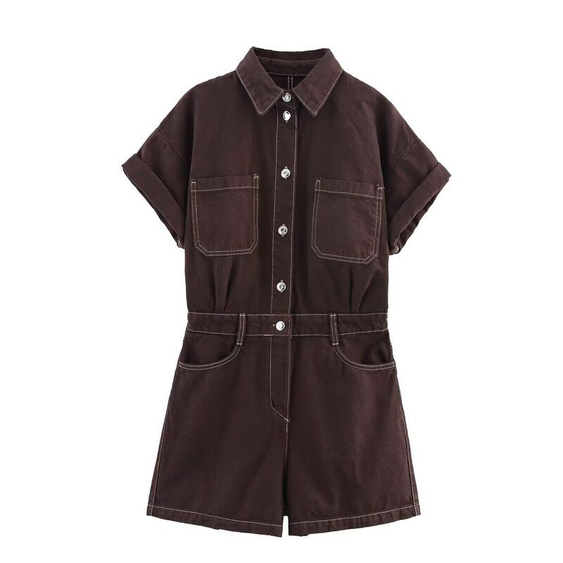 

Модный стиль 2024 Лето Новое поступление Женская одежда Стройнящий Универсальный Джинсовый Короткий Комбинезон Шорты 1879039406 Brown M