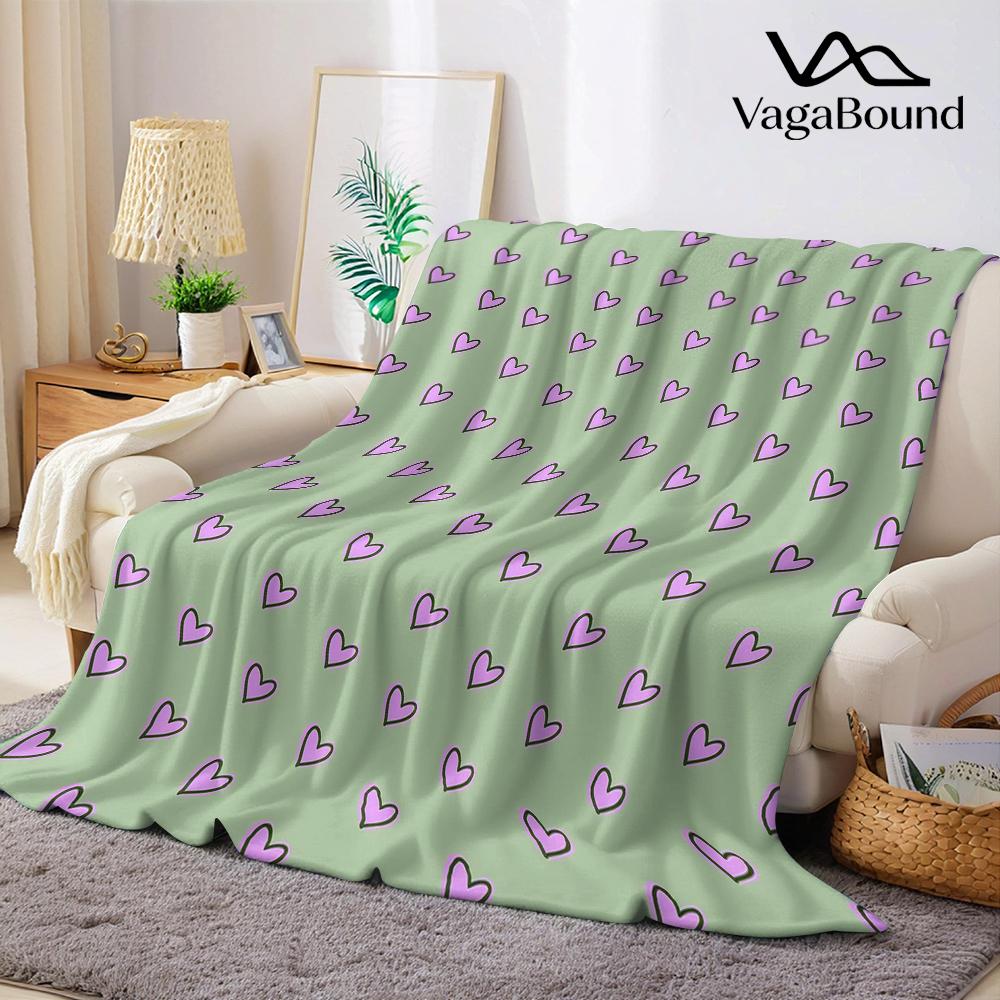 Mint Pink Heart Line Flannel Blanket Warm Soft Halloween Christmas Couch Warm Cozy Decorative Decor Gift for All Season
