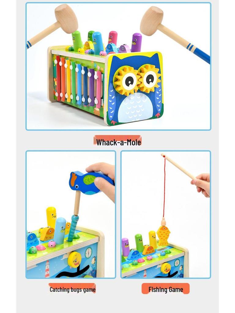 Children's Wooden Educational Toys Set: Elephant Piano, Whack-a-Mole Dinosaur, Tractor, Matching Puzzle for Parent-Child Play