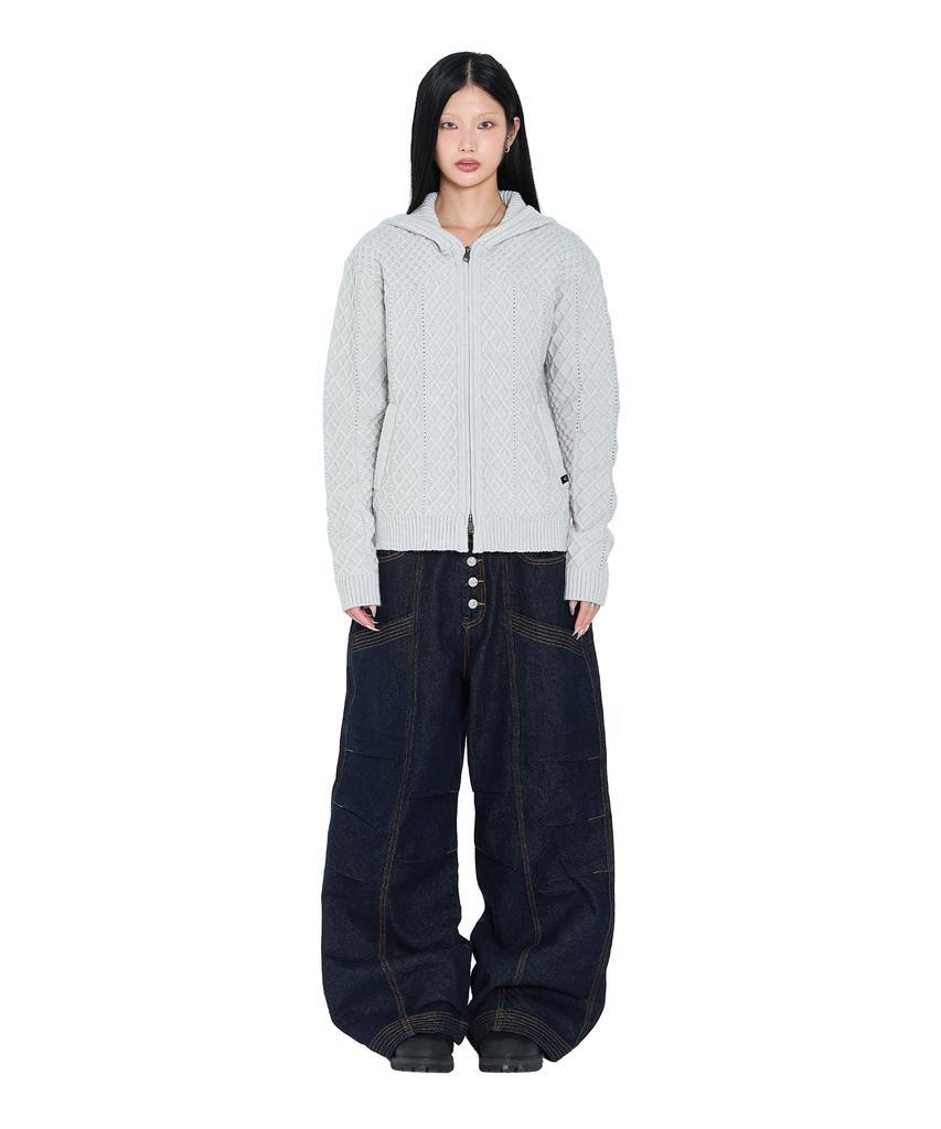 AAKAM Cable Knitted Zip-Up Hoodie (Gray)
