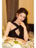 Elegant 2025 French Hepburn-Style Black Backless Ribbon Gown