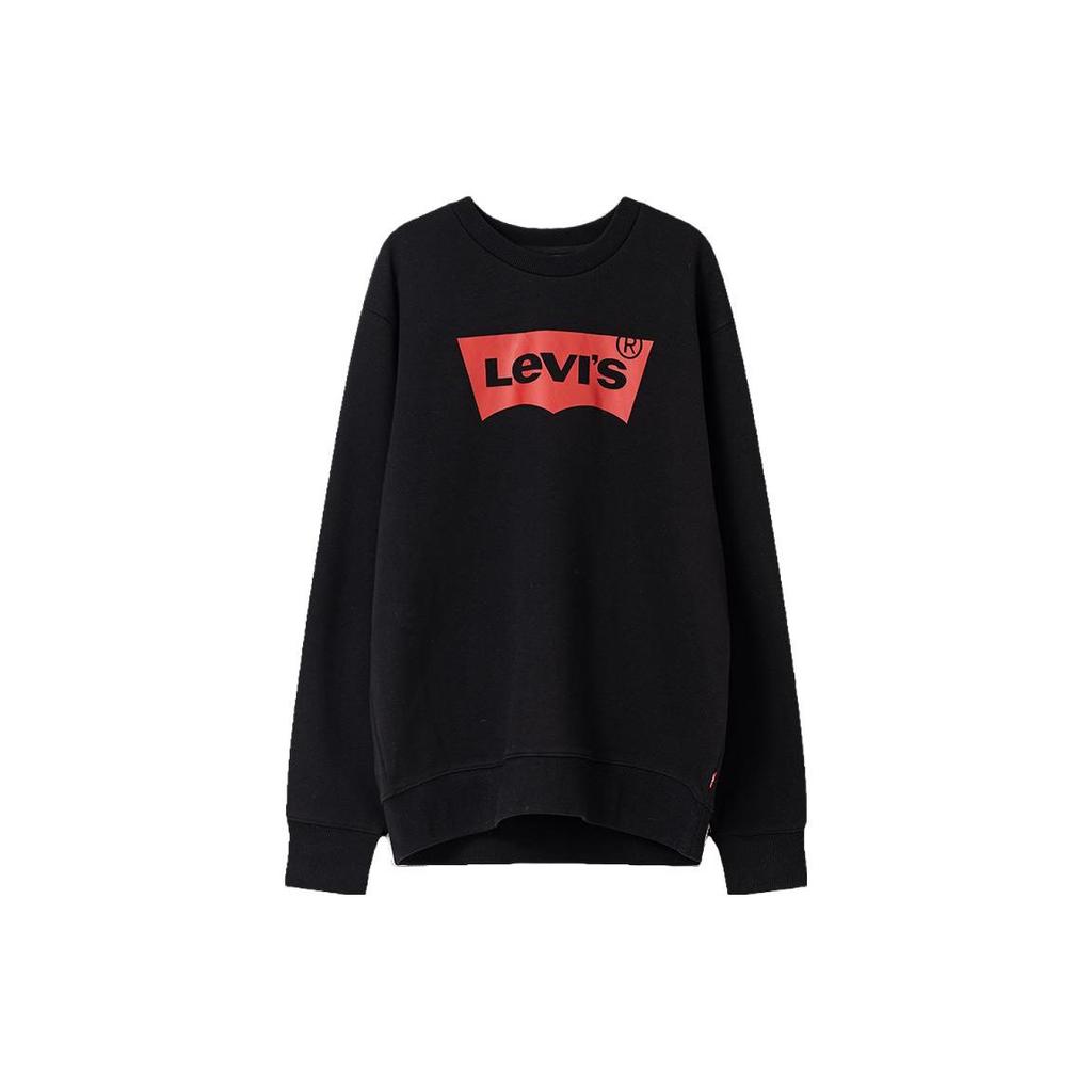 Levis Letter Print Crew Neck Pullover Long Sleeve Sweatshirt Men Sweatshirt Black A4957-0000