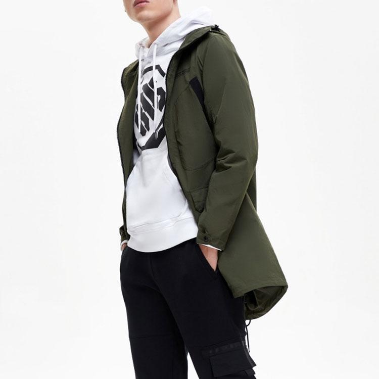 Li Ning Bad Five Basketball-Serie Einfarbige Sportjacke mit Kordelzug und Kapuze Herrenjacke Waldgrün AFDP019-1