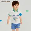 PawinPaw Boys' Cartoon Bear Color-Block Polo Sporty Casual Set