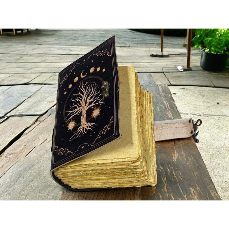 Tree of Life Leather Grimoire Journal: Blank Book of Shadows, Vintage Lock