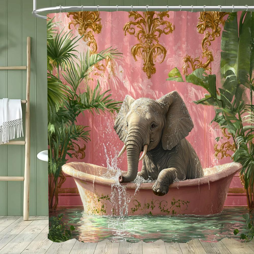 Zebra Bathing In a Stylish and Creative Bathtub Shower Curtain With Hooks,Tropical Plant Animal Home Bathroom Decoration Curtain