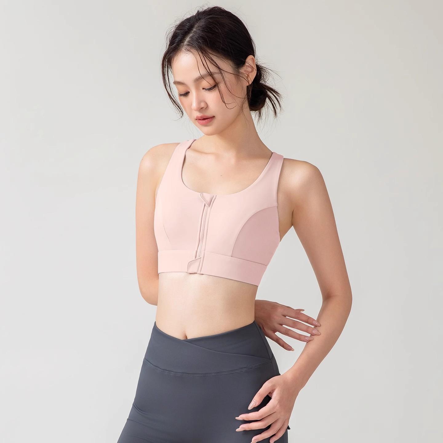

Women s High Impact Front Zipper Sports Bra Shockproof Quick Dry Yoga Running Vest Fitness Adjust Gym Underwear 4XL рожевий