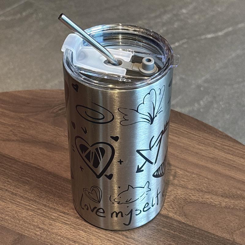 Neue Kaffeetasse Thermos Edelstahl doppelwandig Kühlbecher mit Strohhalm Eis Amerikanische Kaffeetasse Wasserflasche Tragbarer wiederverwendbarer Becher