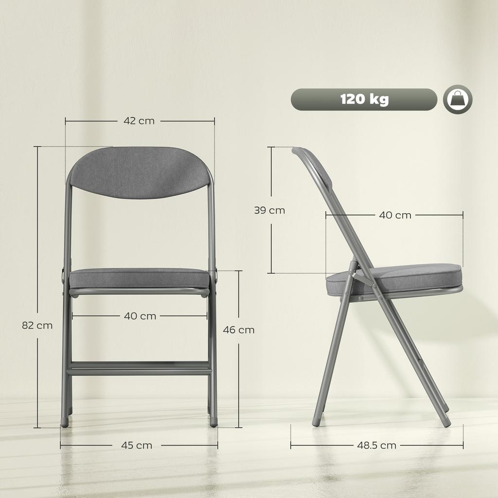 Set of Four Folding Corduroy Seat Chairs - Grey