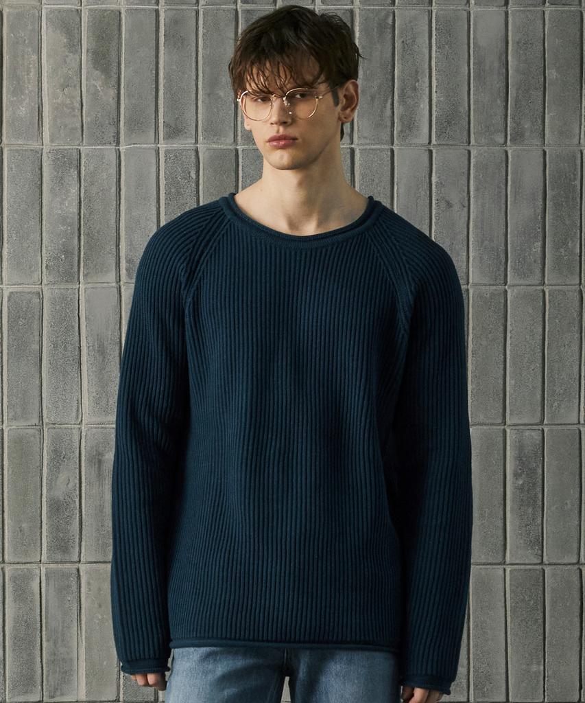 WEST GRAND BOULEVARD French Oversized Raglan Ribbed Cotton Knit Teal Green
