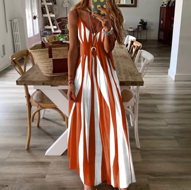 Women's Summer 2026 Color Block Print Loose Sling Dress