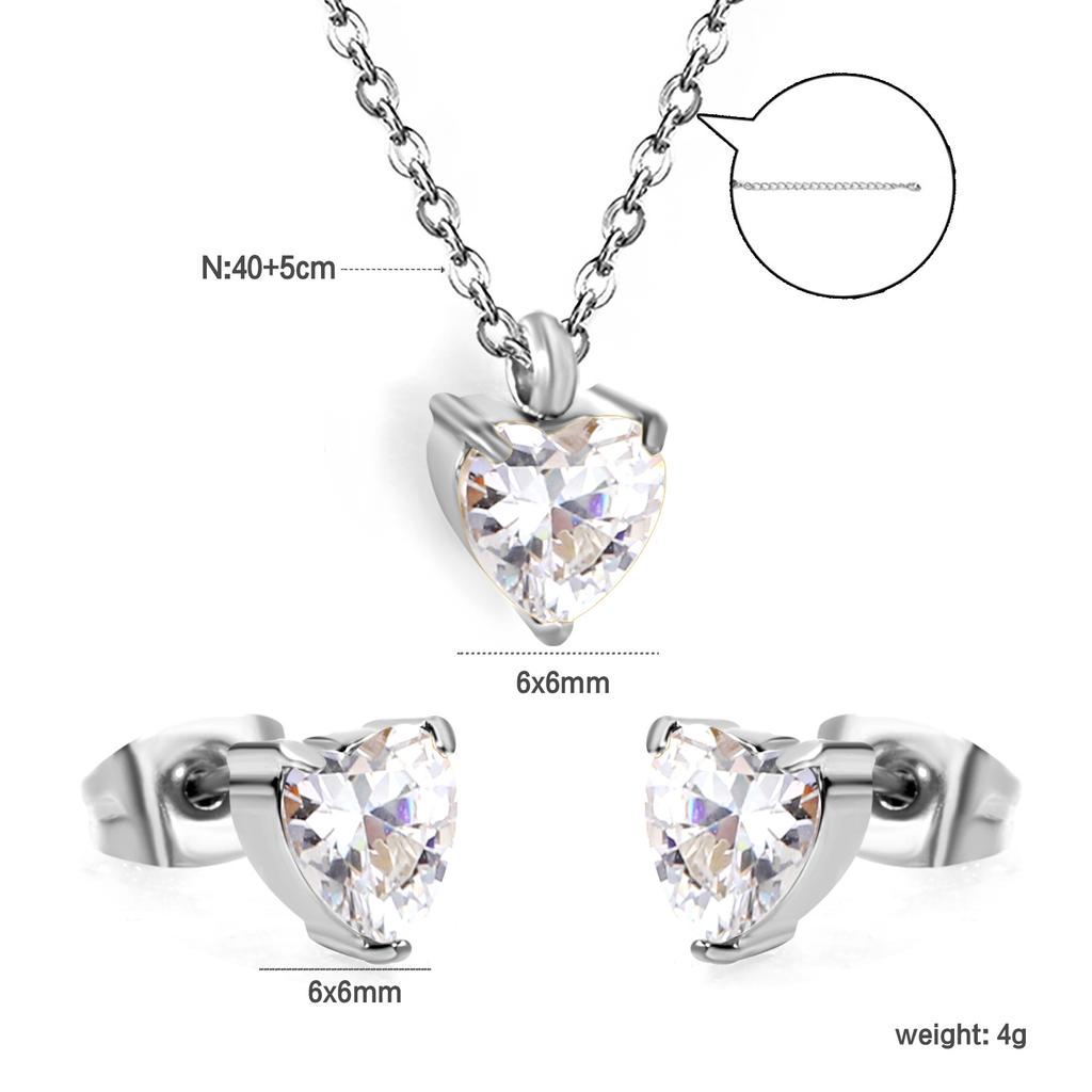 Square White Zircon Earrings And Necklace Set Classic Versatile Women's Jewelry Fade Resistant