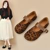 Retro Leopard Print Word with Mary Jane Shoes Women's Flat Bottom Versatile Light Mouth Single Shoes Fashion Mary Jane Shoes Light Mouth Shoes