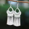 Retro Ethnic Style Miao Silver Fringed Earrings High-End Bohemian Earrings Tourist Attractions Fashion Versatile Earrings