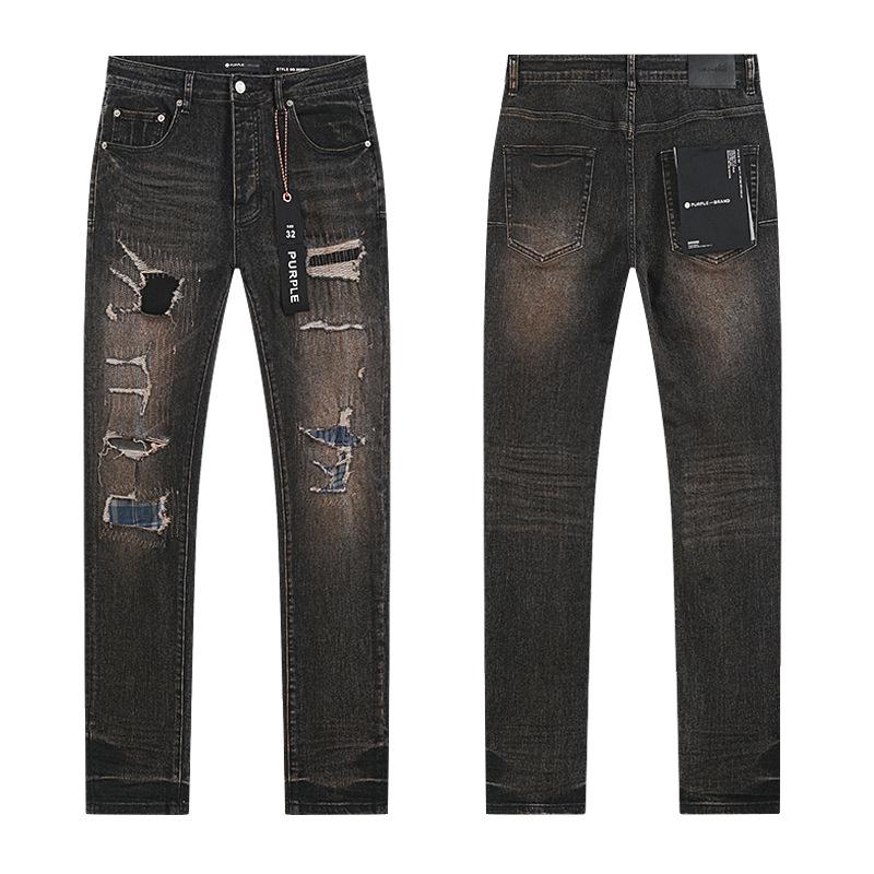 European and American Purple Slim Men's Trendy Light Luxury Elastic Jeans
