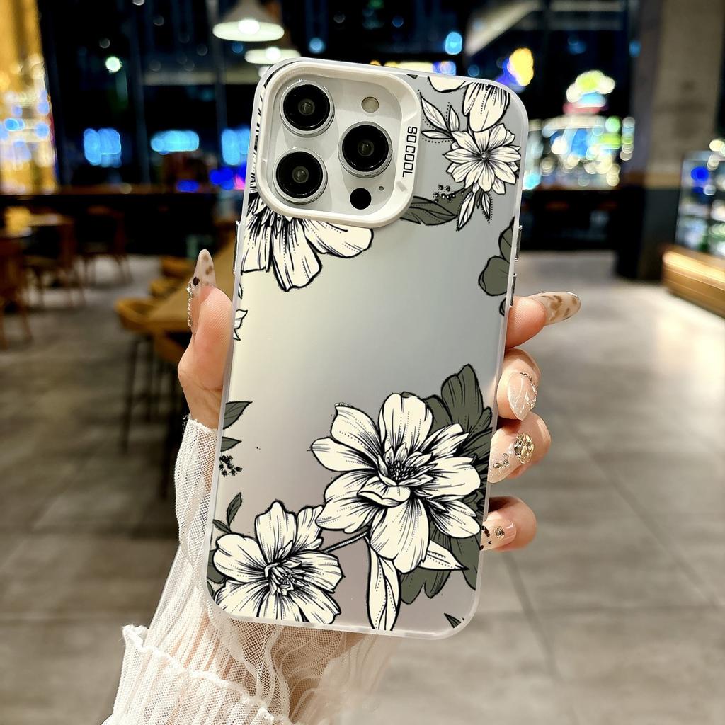 Color Phone Case For iPhone 17 16E 16 11 15 14 Pro MAX 12 13 MINI 7 8 Plus XR SE Silver Plated IMD Cover Protection Flower