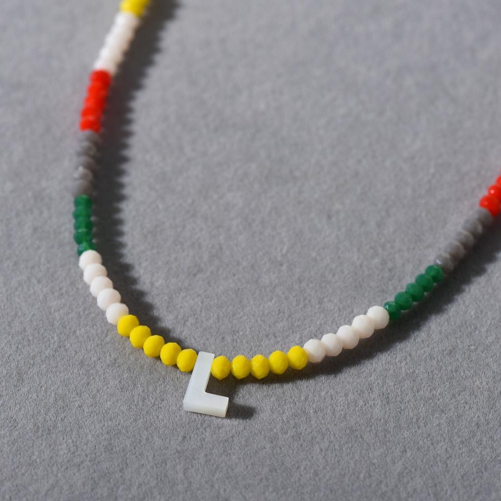 Wind Bohemian Stained Glass Millet Beads Handmade Beaded Letter Pendant Collarbone Chain Trend Necklace Female