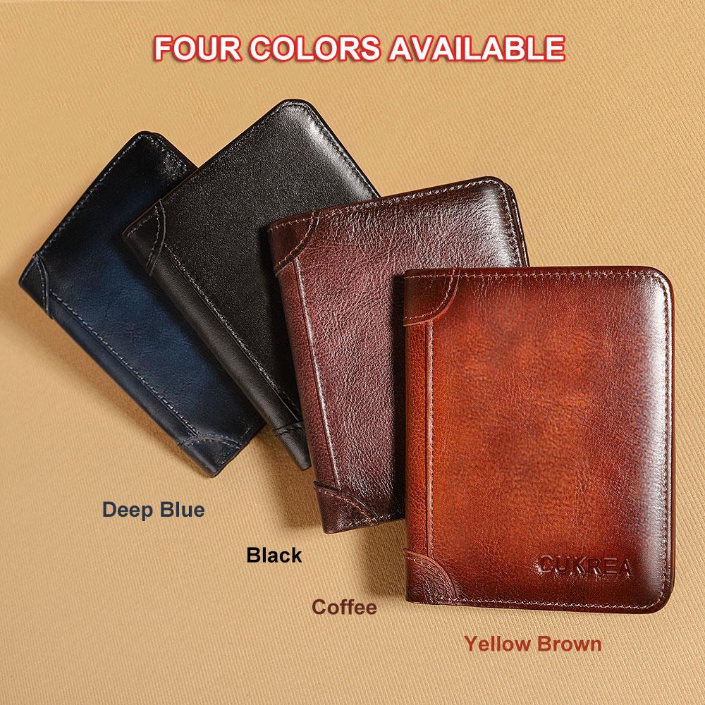 Men's Vintage Cowhide Wallet, RFID Protection Short Multi-Functional ID Card Credit Card Holder Top Layer Cowhide Money Bag 2 ID Card Windows