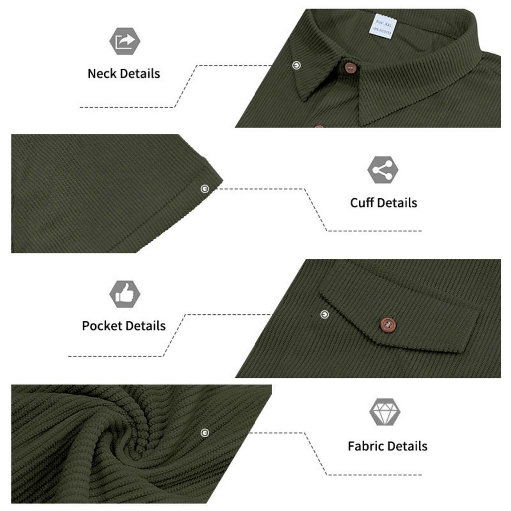 Camisa de pana americana pesada para hombre, de manga corta, holgada, para exteriores, con solapa y bolsillos de carga