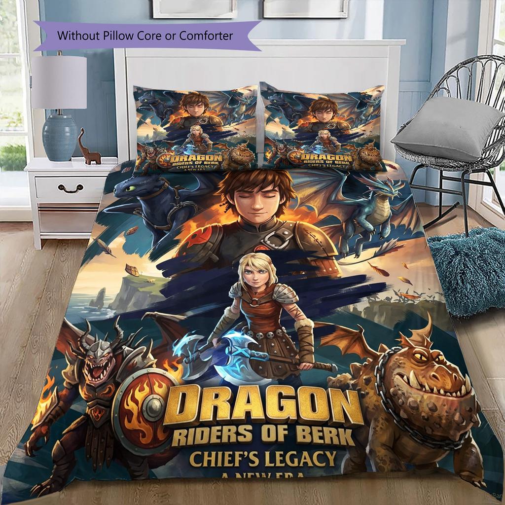 How Train Dragon Pattern Bedding Quilt Set Quilt Cover Pillowcase Home Birthday Gift(1 * Duvet Cover + 2 * Pillowcase, Without Core)