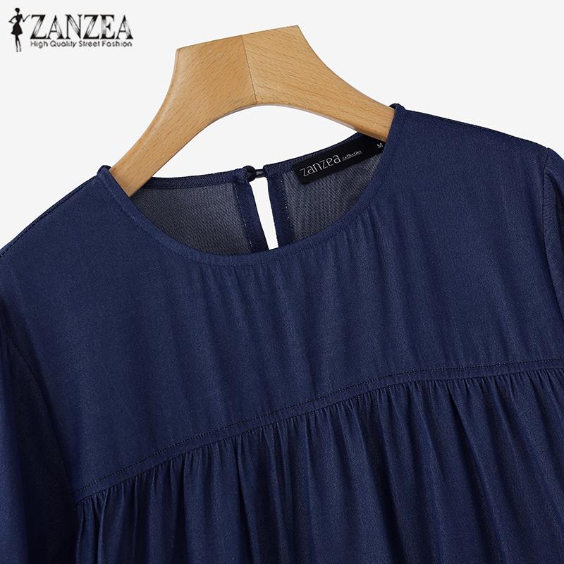 ZANZEA Women Casual Solid Color Round Neck Long Sleeve Blouses