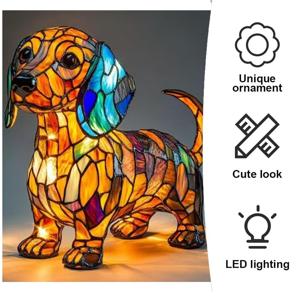 Dachshund Lamps - Retro Dogs Stained Resin Tabletop Night Light, Dog Series Art Night Light, 3D Cute Pet Dogs Themed Lamp Stained Glass LED