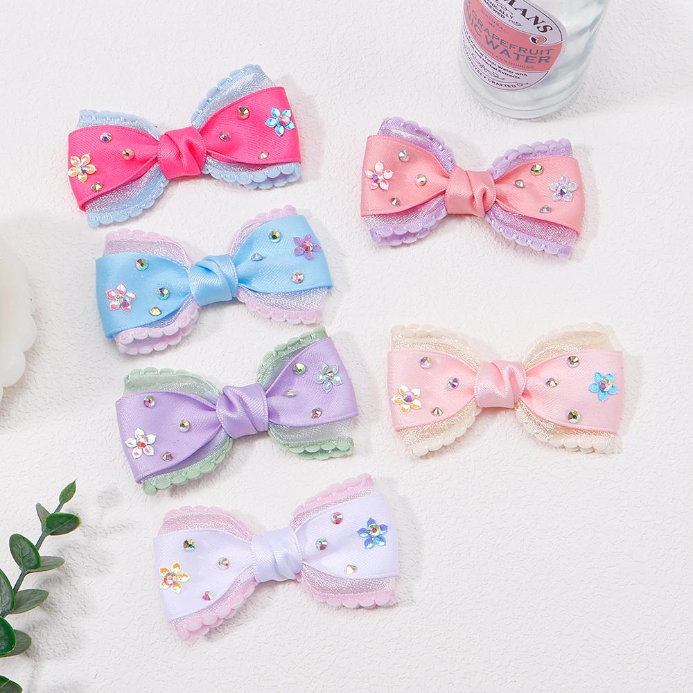 2Pcs New Children's Bow Hairpin Shiny Hairpin With Diamonds Headdress Hair Clips Sweet Girls Princess Hair Accessories