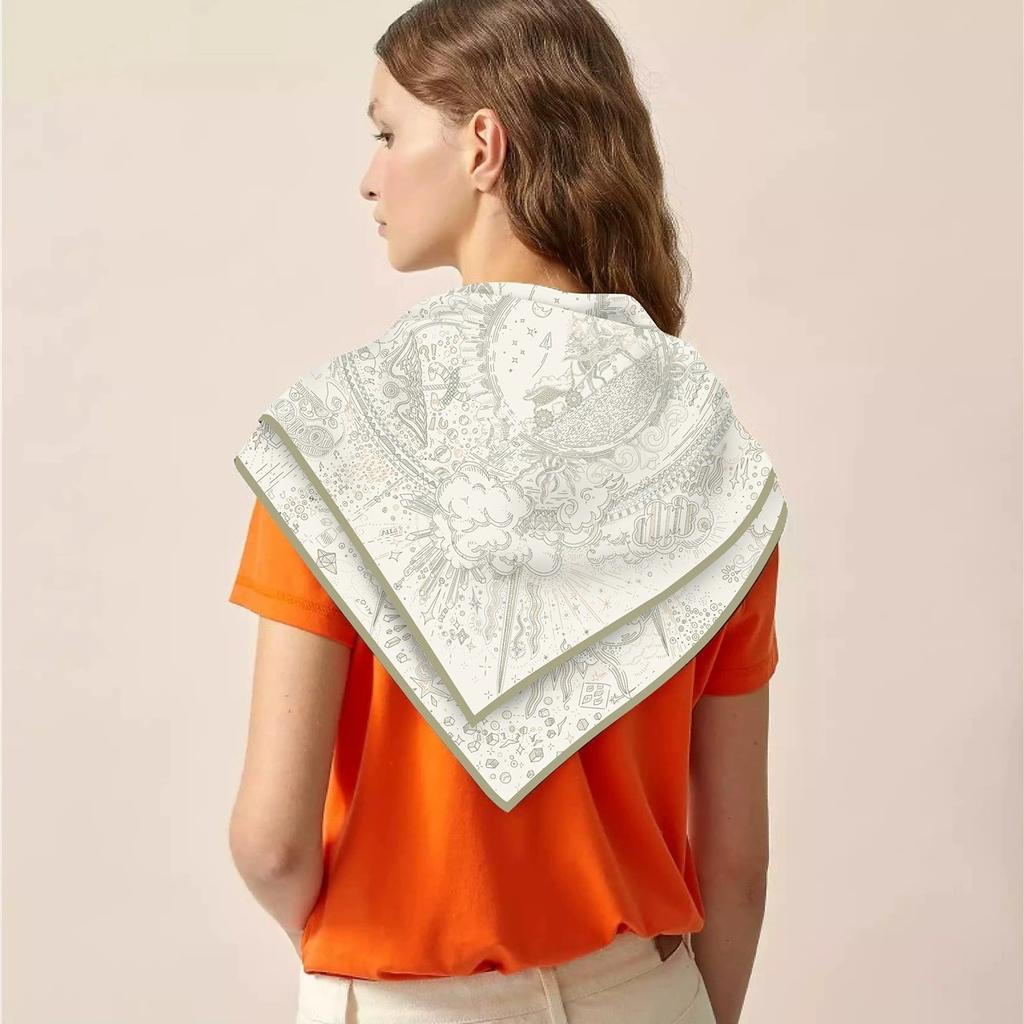 90Cm Twill Silk Scarf Shawl Luxury  Printed Square Scarves Women Hijabs Bandana Silk Foulards Neckerchief
