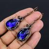 London Blue Topas 999 Kupferdraht umwickelte Ohrringe, Handgefertigter Edelstein-Ohrschmuck, Geschenke für Ehefrau Brandneue Ohrringe
