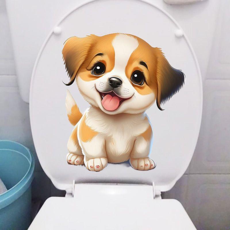 Lovely Cartoon Dog Bathroom Toilet Stickers Modern Decorative Home Stickers Waterproof Decal Self-adhesive