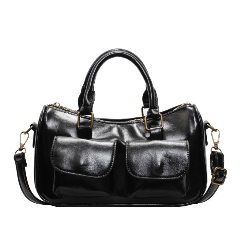 

Premium soft leather locomotive bag new fashion versatile handbag single shoulder crossbody multi-pocket pillow bag чёрный