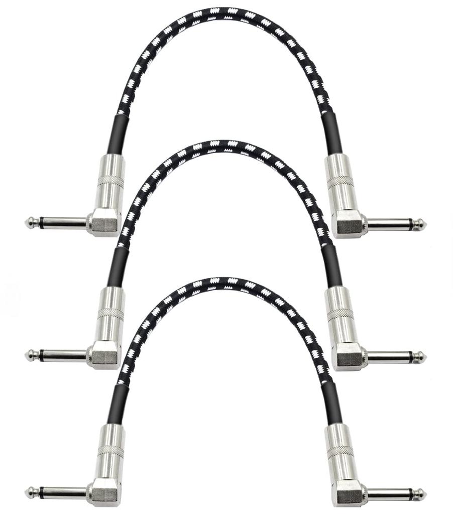 Set of 3 15cm Conductor Shielded Guitar Cables with Noise Pedal Resistant Black and Reduction, L/L Plugs, Shielding, Corrosion-Resistant,