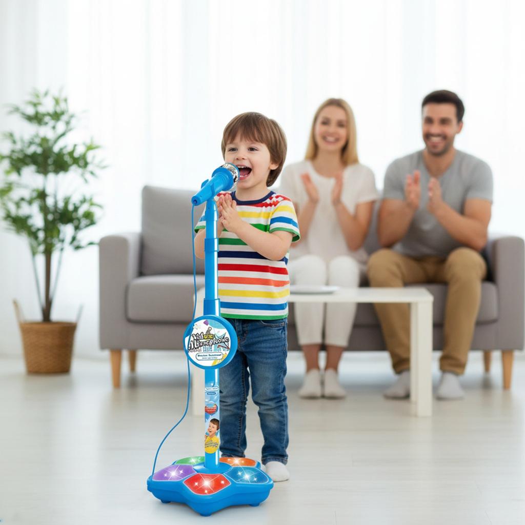 Toddler Microphone Stand with Adjustable Stand Singing Karaoke Machine with Music&Light Gift for Age 3+ Years Old Children