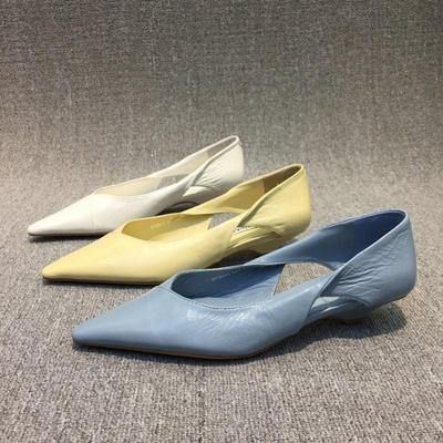 Blue Pointed Toe Shoes for Woman 2024 Yellow Women's Summer Footwear Low Heel Elegant Moccasins Office White E Chic Point Trend