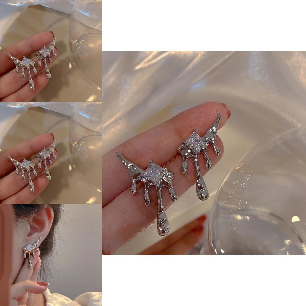 Einzigartige Kreative Unregelmäßige Tropfenförmige Diamant-Ohrringe Modische Asymmetrische Stecker