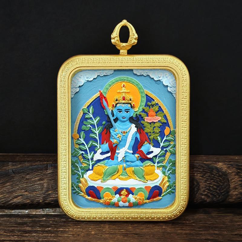 Tibetisches Grünes Tara & Gelbes Jambhala Amulett: Titanstahl Medizin Buddha Anhänger