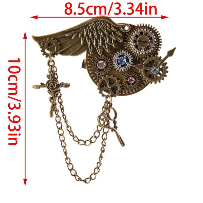 Vintage Steampunk Brosche Anstecknadel für Damen Herren PunkStyle Zahnrad Flügel Kette Brosche Reversnadel Hemd Korsage Anstecknadel Haarspange