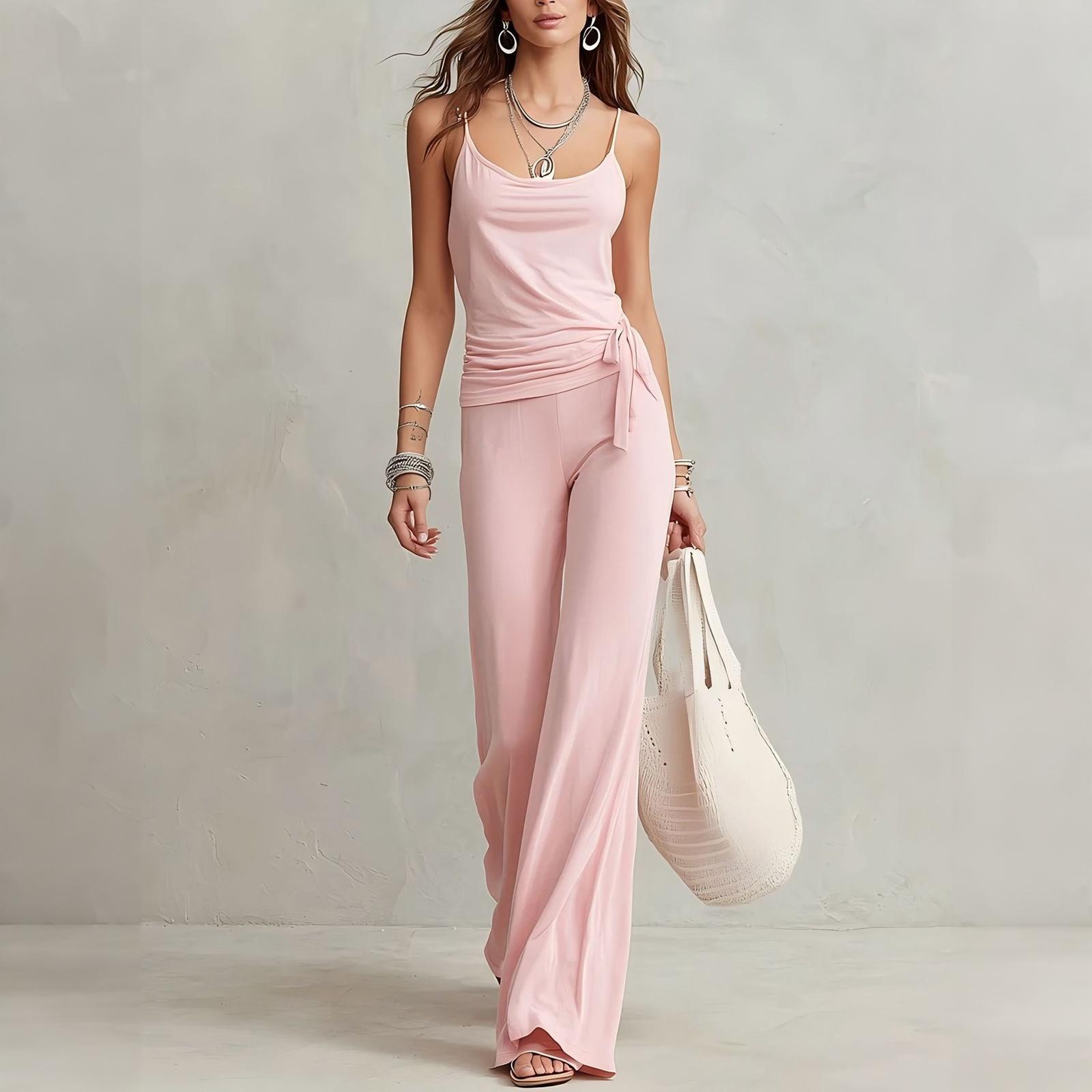 

Women Casual Two Piece Set Sleeveless Tank Top with High Waist Wide Leg Pants Lounge Wear Summer Outfit L