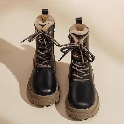 2024 Neue Winter Schneestiefel für Damen Plus Fleece Dick Damenstiefel Britischer Stil Lässig Schlicht Damenschuhe