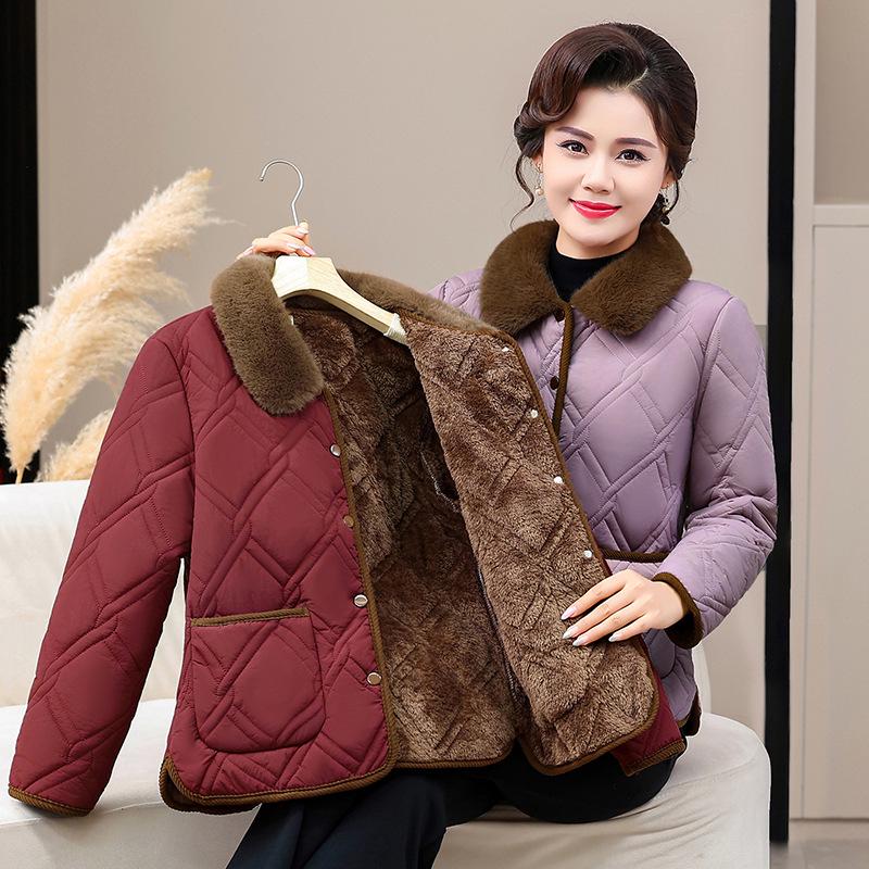 Mamas Winter-Samt-Dicke Jacke: Stilvolle Warme Kurze Jacke mit Stehkragen für Frauen mittleren Alters und ältere Frauen