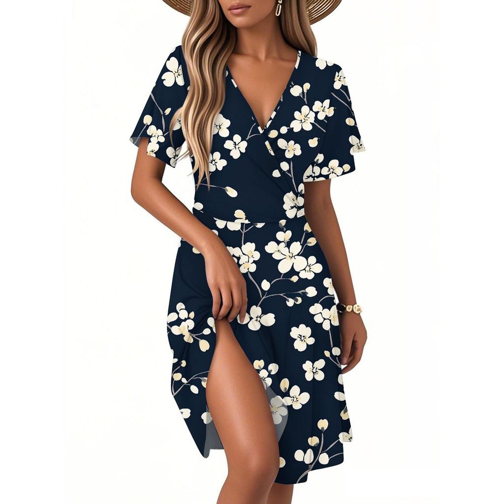 Women's Casual Fashion Dress Vintage Floral Floral Short Sleeve V-neck Dress
